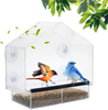 SupYaque Clear Window Bird Feeder with Strong Suction Cups, Sliding Feed Tray with Drain Holes for Outside Wild Birds Acrylic Bird Feeders Window