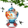 Hummingbird Feeder, Hand Blown Glass Hummingbird Feeder,38 Ounces,Window Bird Feeders,Birdfeeders Outside Hanging-Include Hanging Wires and Moat Hook(Blue)