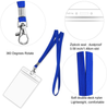 Fushing 50pcs Clear Plastic Vertical Name Tags Badge ID Card Holders and Blue Neck Lanyards with Swivel Hook for School, Festival, Event (5.32" x 3.35")