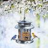 Arched Lattice Solar Powered LED Bird Feeder for Yard Outside Outdoor Garden Decoration Hanging Birdfeeder as Gift - Pewter / Antique Silver