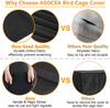 ASOCEA Extra Large Bird Parrot Cage Cover Good Night Birdcage Cover Universal Blackout for Parakeets Budgies Macaw Conure Square Cages - Black