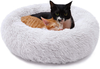 PEOPLE&PETS Soft Long Plush Pet Bed, Calming Self-Warming Round Donut Cuddler, Fluffy Dog Cat Cushion Bed with Anti-Slip & Waterproof Bottom (24", Grey)