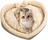 Cat Bed, Cat Beds for Indoor Cats or Small Dogs, Heart-Shaped, Ultra Soft Short Plush, Anti-Slip Bottom, Machine Washable Cozy Sleeping Bed for Indoor Cats, Puppy, Kitten, Rabbit, Kitty Beds (Beige)