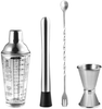 zllgf Glass Cocktail Shaker Set Three-Stage Shaker Cocktail Tool Hand Shaker with Scale Indication & Cocktail Recipe Double Measuring Cup Double Headed Bar Spoon Crush Stick