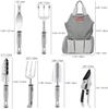Garden Tools and Watering Set, 9-Piece Stainless Steel Heavy Duty Aluminum Alloy Hand Tool Kit with Ergonomic Handles, Comes with Gardening Gloves and Large Tote Bag with Storage Pockets (Silver)