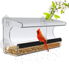 Window Bird Feeder for Outside Use with Strong Suction Cups - Removable Tray, Easy to Clean, Great Ventilation and Drain Holes. Crystal Clear Acrylic + 2 Ebooks Included