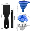 4Pcs 3D Printer Tools Set 3D Printing Collapsible Silicone Funnel Stainless Steel Resin Filter with 2” Plastic Scrapers ESD15 Tweezers 3D Printing Cleaning Removal