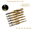Titanium Combination Drill & Tap Bit Set, Deburr Countersink Drill Bit, Drill Tap Bits 6-32nc 8-32nc 10-32nc 10-24nc 12-24nc 1/4-20nc, 6PCS
