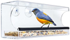 Clear Acrylic Window Bird Feeder with Strong Suction Cups and Seed Tray, Outdoor Birdfeeders for Wild Birds, Cardinal, and Bluebird. Large Outside Hanging Birdhouse Kits, Drain Holes, 3 Suction Cups