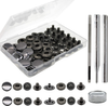 12 Sets Heavy Duty Leather Snap Fasteners Kit, 15mm Metal Snap Buttons Kit Press Studs with 4 Install Tools, Leather Rivets and Snaps for Clothing, Leather, Jeans, Jackets, Bracelets, Bags (Black)