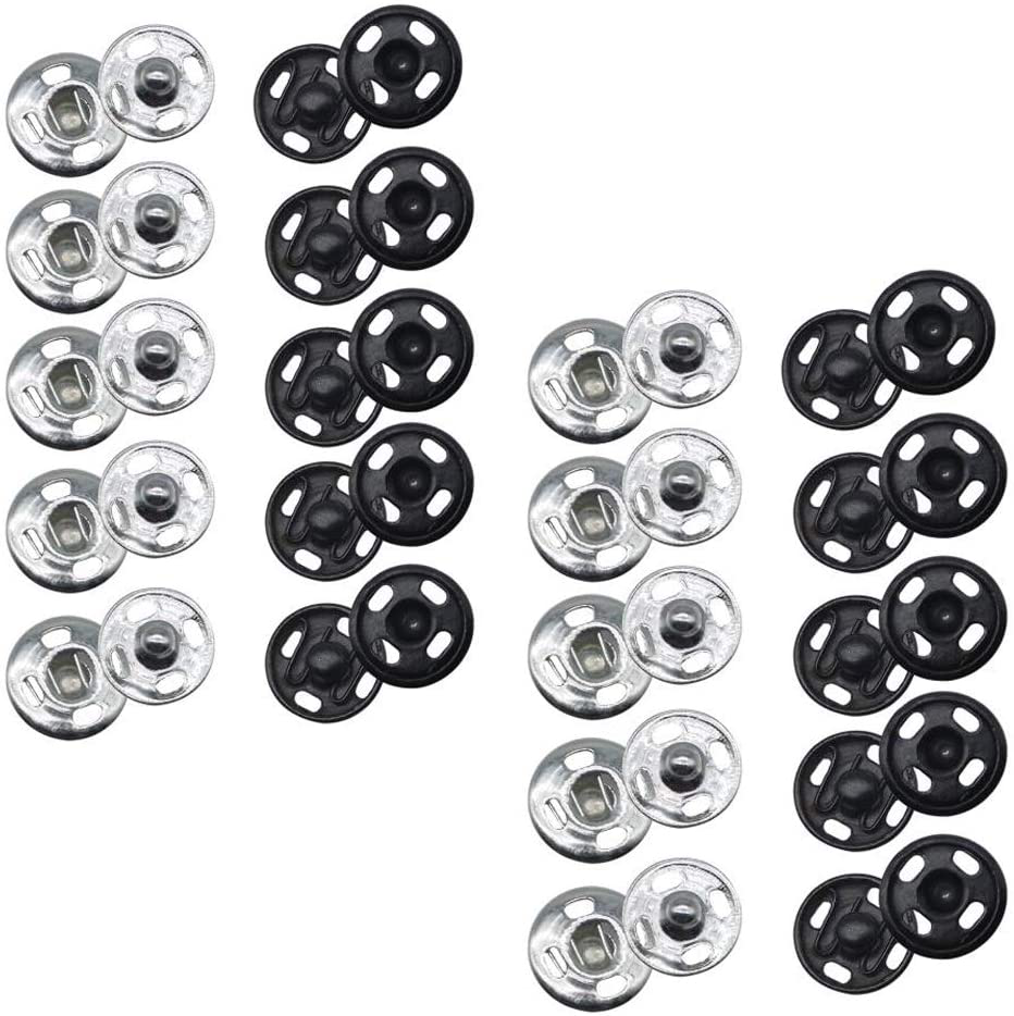 JOSDIOX Large Snaps for Sewing Big Sew on Snap Large Buttons 12 Sets Big Metal Snap Fastener Buttons Press Button for Sewing Clothing Silvery and Bla