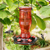Juegoal Glass Hummingbird Feeders for Outdoors, 26 oz Wild Bird Feeder with 5 Feeding Ports, Metal Handle Hanging for Garden Tree Yard Outside Decoration, Red