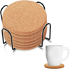 12pcs Cork Coasters for Drinks Absorbent with Holder Set Natural Wooden Blank Coaster for Table Home Decoration