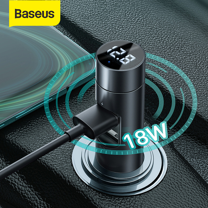 Baseus Car 3.1A PPS Quick Charge Dual USB Charger Bluetooth V5.0 FM Transmitter Adapter Modulator Wireless Audio Adapter MP3 Music Player LED Digital Display