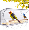 LUJII Window Bird Feeder with 5 Strong Suction Cups, Anti-Shock Anti-Pressure Very Strong, Bird Feeders for Outside, Rounded Corners Very Safe, Removable Tray with Drain Holes, Great Gift (Golden)