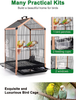 Apebettrel 19 Inch Bird Cage for Small Bird Portable Aluminum Alloy Frame Bird Travel Carrier for Small Parrot, Lovebirds, with Sliding Iron Door/Bird Bath Tray/2 Feeders/2 Windows