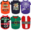6 Pieces Halloween Dog Shirts and Christmas Dog Clothes Printed Puppy Shirts Pet Santa Elf Costume Holiday Dog Outfits Breathable Pet Apparels for Dogs Cats Pets Halloween Christmas Holiday Cosplay