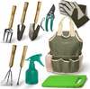 Scuddles Garden Tools Set - 8 Piece Heavy Duty Gardening Tools with Storage Organizer, Ergonomic Hand Digging Weeder, Rake, Shovel, Trowel, Sprayer, Gloves Gift for Men & Women