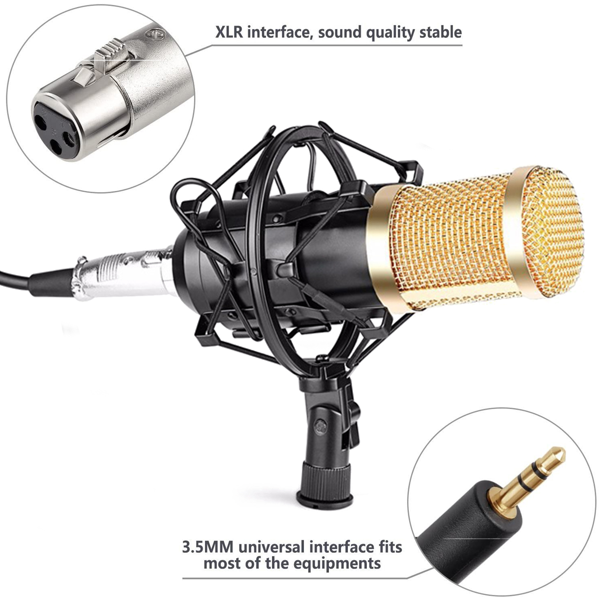 BM-800 Condenser Microphone Kit Live Microphone Set Metal Shockproof Professional Recording Studio Microphone