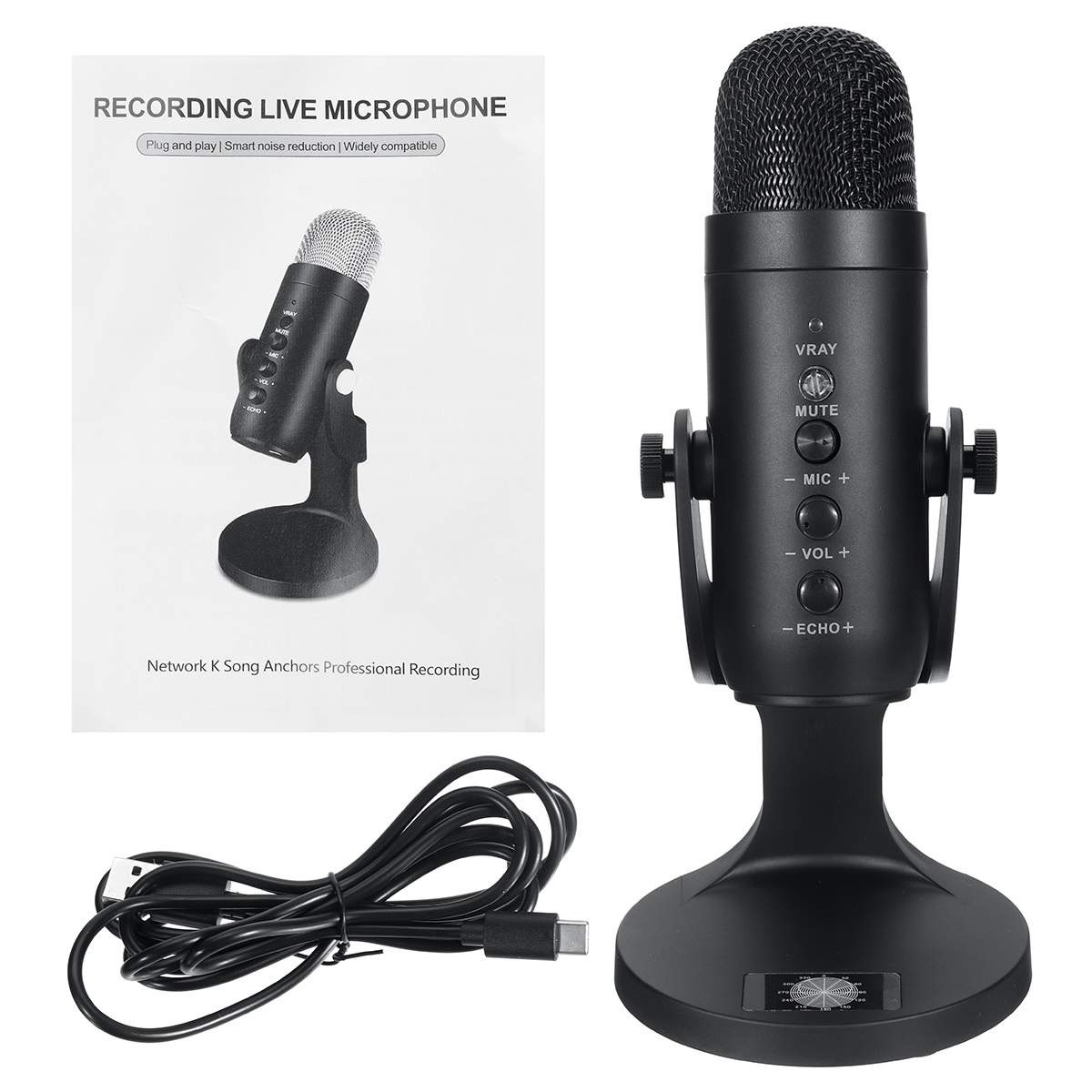 LEORY MU-900 USB Condenser Microphone Stand Gaming Streaming Podcasting Recording for Computer USB PC Headphone