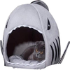Cat Litter Hot Cat Mat Shark-Shaped House Warm Kennel Kitten Bed One Mat Two Usage Shark Bed for Small Cat Dog Cave Cozy Bed Removable （Light Grey）