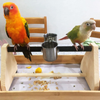 QBLEEV Parrot Play Wood Stand Bird Grinding Perch Table Platform Birdcage Feeder Stands with Feeder Dish Cup Portable Table Playstand for Small Cockatiels, Conures, Parakeets, Finch