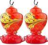Hummingbird Feeders for Outdoors, 2 Pack, Hand Blown Glass Hummingbird Feeder for Hummer Birds Lovers, Leak-Proof, Easy to Clean and Fill, Include 2 Hooks,2 Clean Brush, 2 Hanging Rope