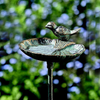 WHW Whole House Worlds Scallop Shell Garden Stake, Bird Feeder, Cast Iron, Rustic Green Patina, 3 Feet 2.5 Inches Tall
