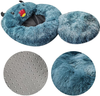 Donut Calming Pet Bed Self-Warming Dog Bed Faux Fur Cuddler Plush Cat Nest, Machine Washable Sleeping Round Soft Sofa Bed for Cats and Small Medium Dogs (20"x20"x5", Dark Blue)