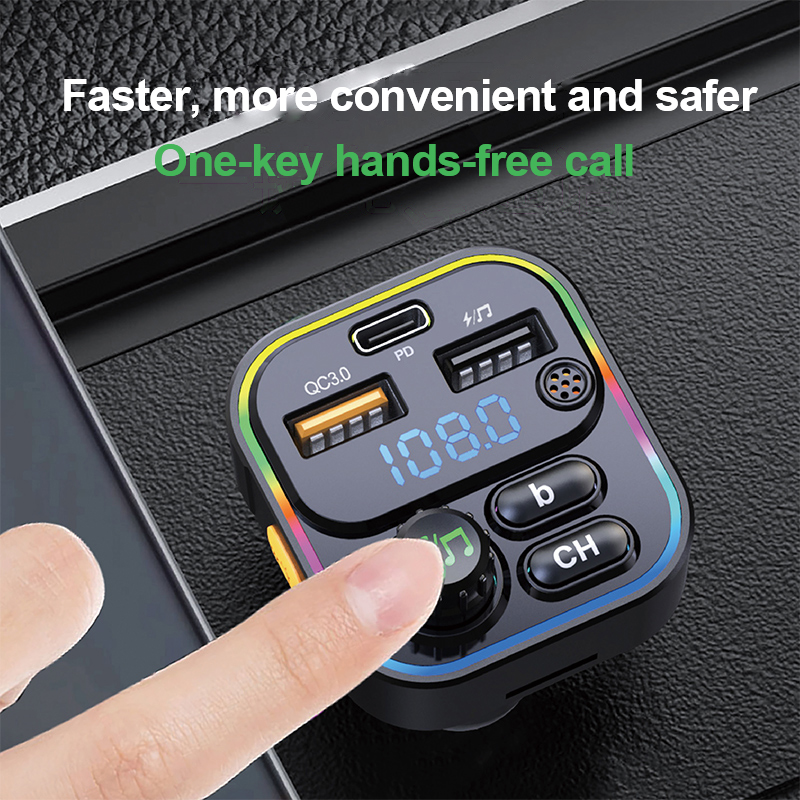 Bakeey 22.5W 2 Usb-As +PD Port FM Bluetooth Transmitter Fast Charging Car Charger Wireless Handsfree Car Mp3 Player for Mobile Phone
