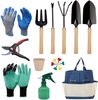 Cuwiny Garden Tools Set，12 Piece Heavy Duty Gardening Kit Gifts for Women or Men with:Tote Bag,Two Gloves,Scissors,Transplanter,Trowel,Rake,Weeder,Cultivator,Sprayer,Tags,Paper Cup,Planting Tools