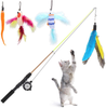 BINGPET Retractable Cat Teaser Wand Toy, Cat Toys for Indoor Cats Interactive Fishing Rod with 4 Pcs Refills Feather Toy, Plush Caterpillar & Bird & Fish
