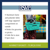 RSVP International Collapsible Market Basket, Turquoise | Aluminum Frame | Polyester Fabric | Large Zippered Compartmet | Space-Saving Storage, One Size, Turqouise