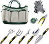 Qiao Gardening Tools Set and Organizer Tote Bag, Soft Rubberized Non-Slip Handle
