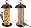 Bird Feeder Hanging Metal Peanut and Seed Feeders Set for Outside Garden Great for Attracting Wild Birds (Coffee-2 Pack)