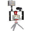 4 in 1 Vlogging Live Broadcast Smartphone Video Rig Kits with LED Video Light Microphone Cold Shoe Tripod Mount Head (Red)