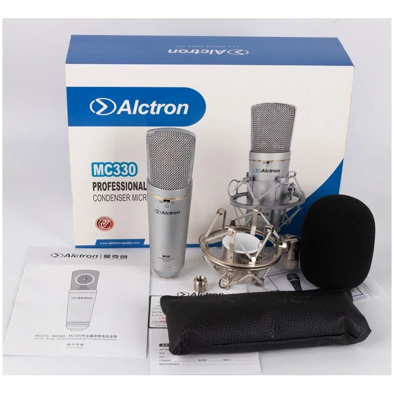 Alctron MC330 Microphone Audio Condenser Mic Professional Studio Microphone Shock Mount for Studio Live Broadcast Singing (Standard)