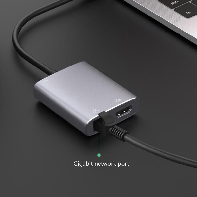 Bakeey USB-C HUB HD TV Adapter Type-C to HDMI /RJ45 Gigabit Ethernet Port / PD3.0 Fast Charge HD Video Converter PC Laptop MacBook (Grey)