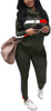 Women tracksuit Stripe Patchwork Two Piece Sweat suit Round Neck