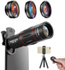 Phone Photography Kit-Flexible Phone Tripod +Remote Shutter +4 in 1 Lens Kit- 18X Telephoto Lens, Fisheye, Macro & Wide Angle Lens