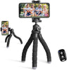 Phone Tripod, Portable and Flexible Tripod with Wireless Remote and Universal Clip, Cell Phone Tripod Stand for Video Recording (Black)