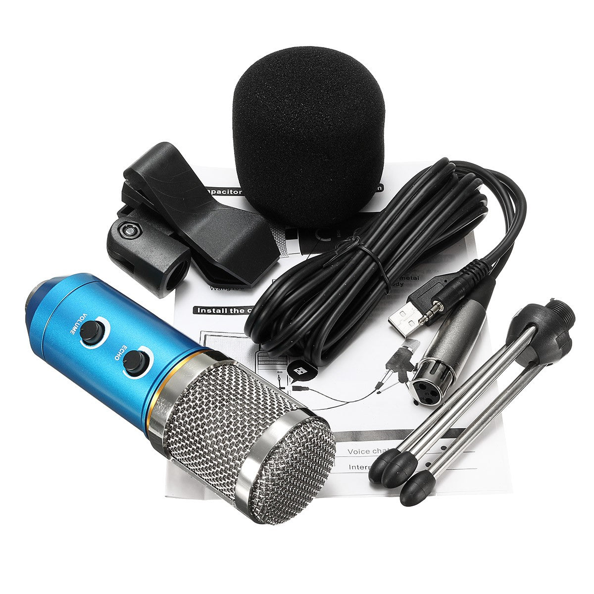MK-F200TL Audio USB Condenser Microphone Sound Recording Vocal Microphone Mic Stand Mount