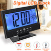 LCD Digital Table Clock + Calendar Temperature Alarm Sound Sensor Light Up Black