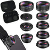 Lens Kit, Phone Camera Lens 9 in 1 Zoom Telephoto Lens+198° Fisheye +0.35X Super Wide-Angle + 20X Macro Lens + 0.63X Wide Lens + CPL +Kaleidoscope Lens +Starburst