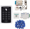 Door Access Control System, Password Keypad and 100 PCS RFID Key Fobs and Electric Control Door Lock and 12V Power Supply Control and Door Exit Button for Entry Home Security Access Controller