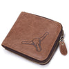 Men Genuine Leather Vintage Short Zipper Wallet 9 Card Slots Coin Bag