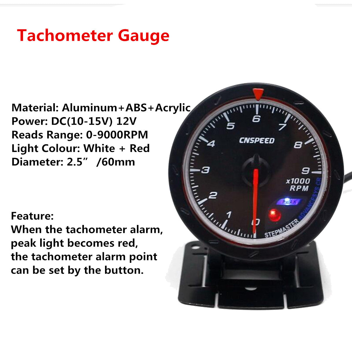 2.5 inch 60mm Auto Dual Color LED Tachometer Tacho Gauge Meter Shift Warnning Light