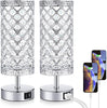 Touch Control Crystal Table Lamp Set of 2 Bedside Nightstand Lamps with 2 USB Charging Ports