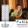 Touch Control Crystal Table Lamp Set of 2 Bedside Nightstand Lamps with 2 USB Charging Ports