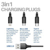 Simyoung 4FT 3 in 1 Multi Charging Cablephone Connector USB Universal Charger Cord Adapter - Black